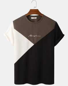 Embroidery Tricolor Knitted T-Shirt