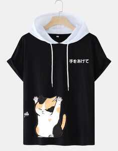 Cat Japanese Print Hooded T-Shirts