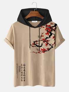 Plum Bossom Print Hooded T-Shirts