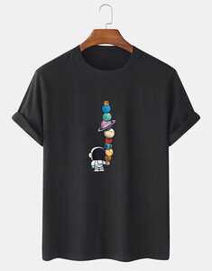 Cotton Cartoon Astronaut Print T-Shirts
