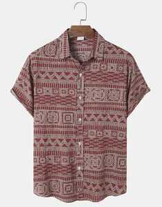 Ethnic Geometric Print Lapel Shirts