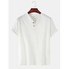 100% Cotton Solid Color V-neck T-Shirt