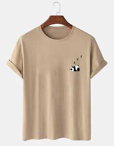 Cotton Solid Panda Print T-Shirt
