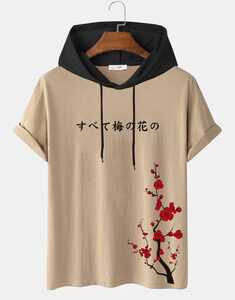 Plum Bossom Print Hooded T-Shirts