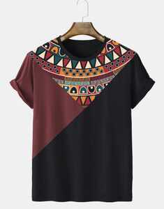Geometric Print Colorblock T-Shirts