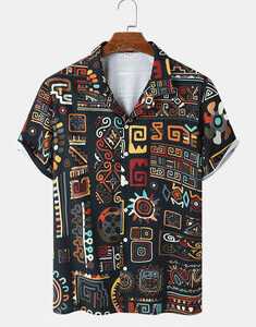 Tribal Geometry Print Black Shirt