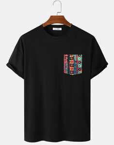 Geo Print Patched Pocket T-Shirts