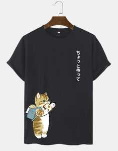 Cute Cat Japanese Print T-Shirts