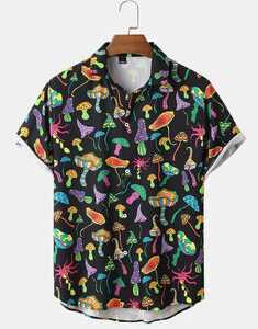 Colorful Mushroom Print Street Shirts