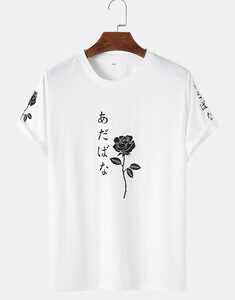 Rose Print Japanese Characters T-Shirt