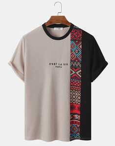 Letter Ethnic Asymmetric Print T-Shirts