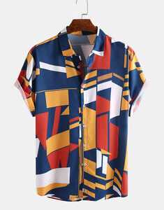 Mens Hit Color Short Sleeve Loose Shirts