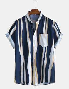 Plain Color Striola Chest Pocket Shirts